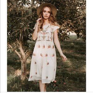 Swiss Dot Embroidered Cream Dress